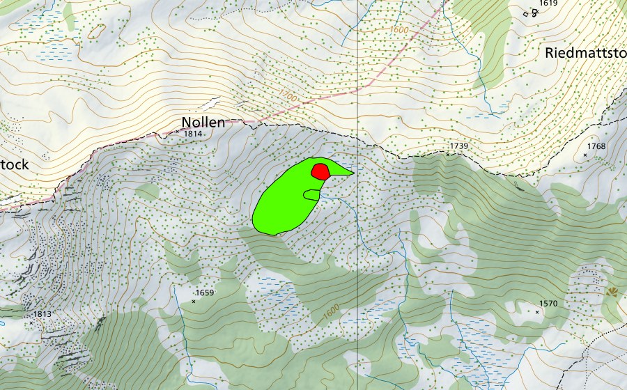 swisstopo national map showing the protected perimeter of Nollen (Raised bog)