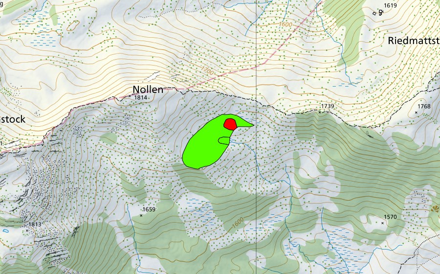 swisstopo national map showing the protected perimeter of Nollen (Raised bog)