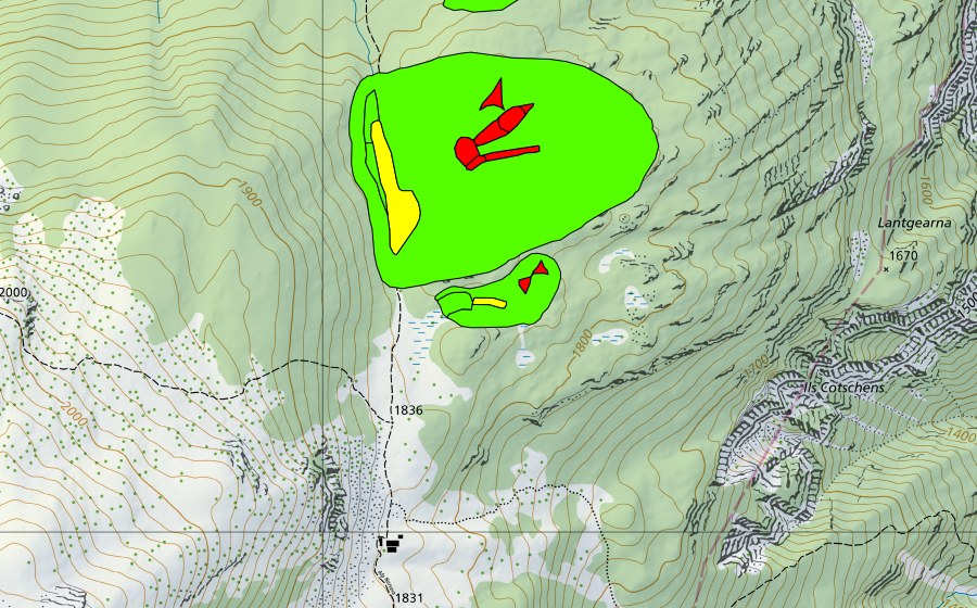 Landeskarte swisstopo mit dem Schutzperimeter von Nursera (Hochmoor)
