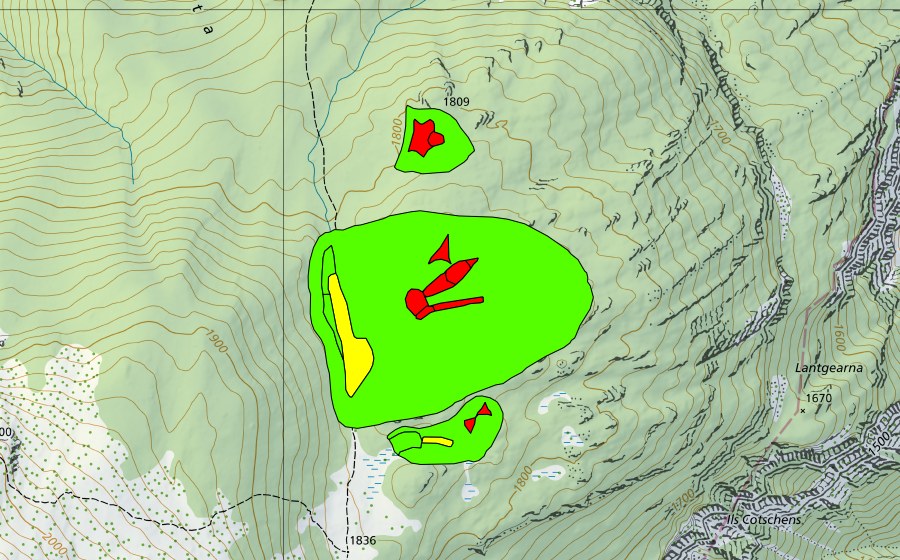 Carte nationale swisstopo avec le périmètre protégé de Nursera (Haut-marais)