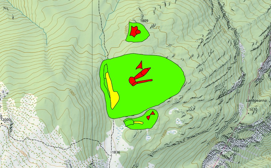 Carte nationale swisstopo avec le périmètre protégé de Nursera (Haut-marais)