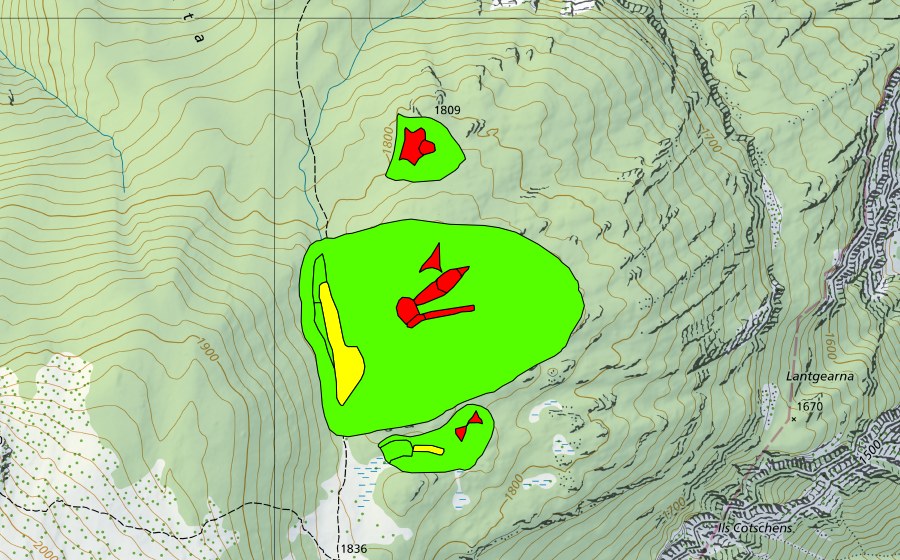 Landeskarte swisstopo mit dem Schutzperimeter von Nursera (Hochmoor)