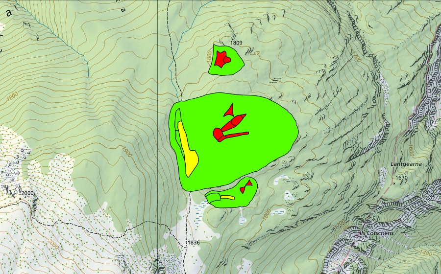 Landeskarte swisstopo mit dem Schutzperimeter von Nursera (Hochmoor)
