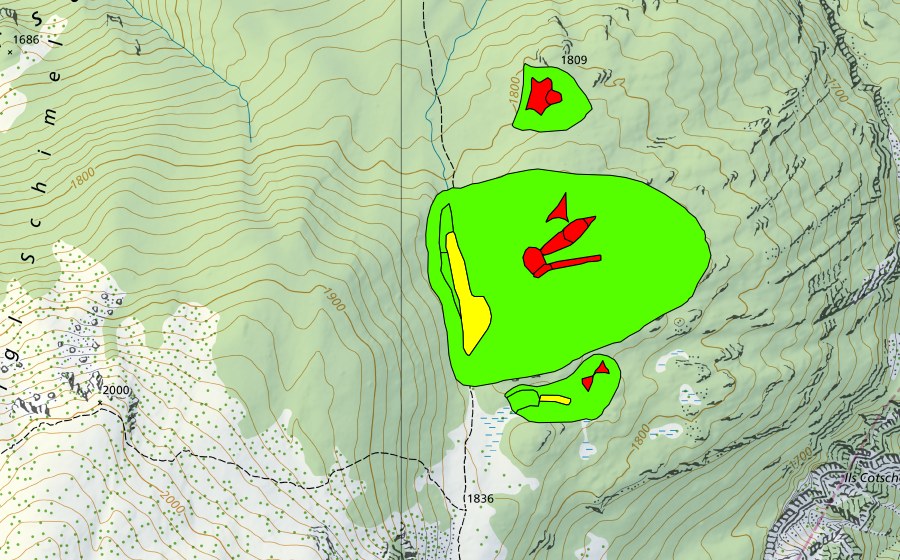 swisstopo national map showing the protected perimeter of Nursera (Raised bog)