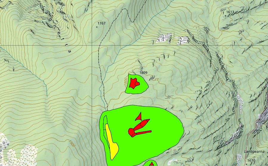 swisstopo national map showing the protected perimeter of Nursera (Raised bog)