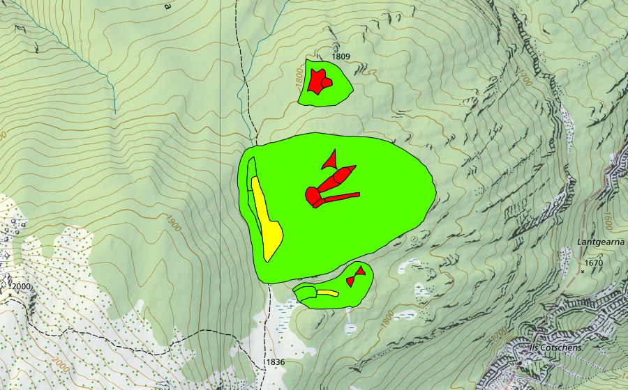 swisstopo national map showing the protected perimeter of Nursera (Raised bog)