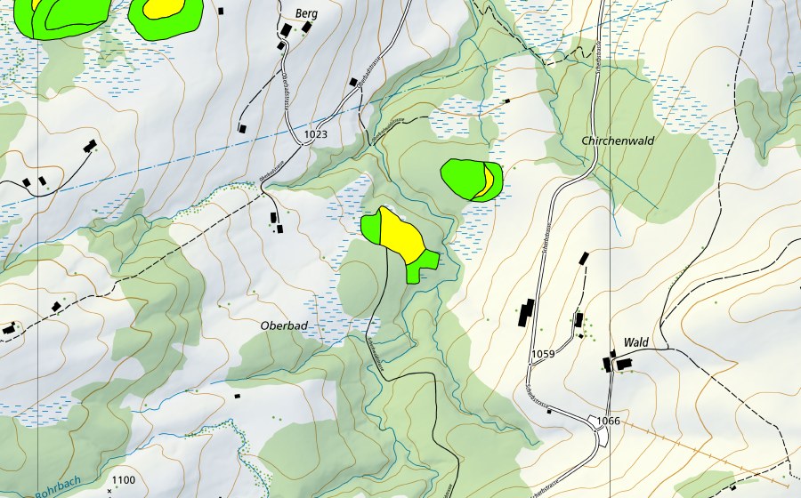 Landeskarte swisstopo mit dem Schutzperimeter von Ober Bad (Hochmoor)