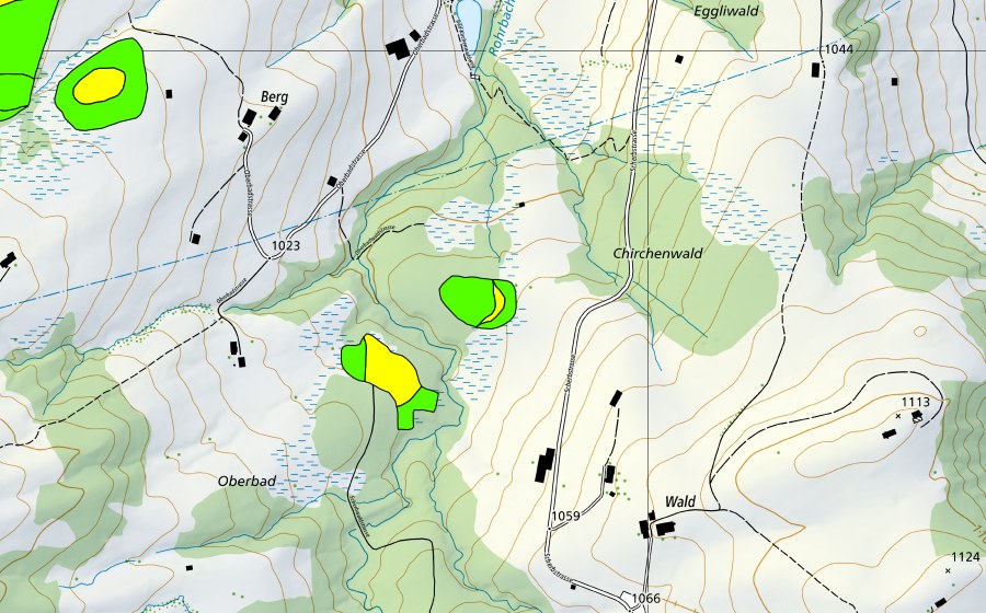 Landeskarte swisstopo mit dem Schutzperimeter von Ober Bad (Hochmoor)