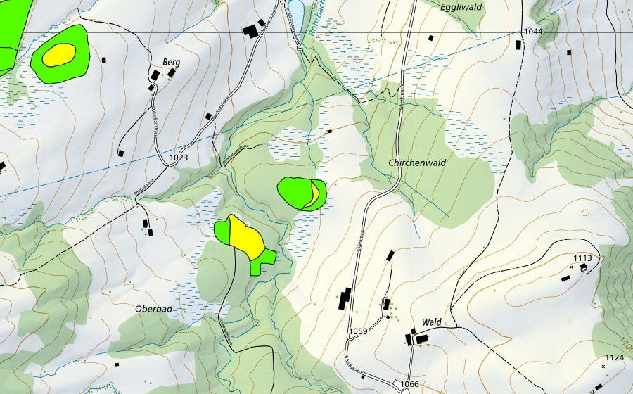 Carte nationale swisstopo avec le périmètre protégé de Ober Bad (Haut-marais)