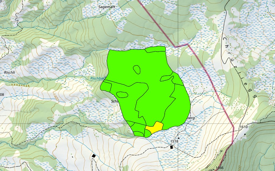 swisstopo national map showing the protected perimeter of Ober Lauenberg (Raised bog)