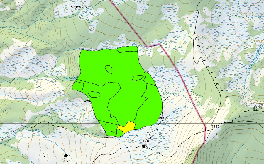 swisstopo national map showing the protected perimeter of Ober Lauenberg (Raised bog)