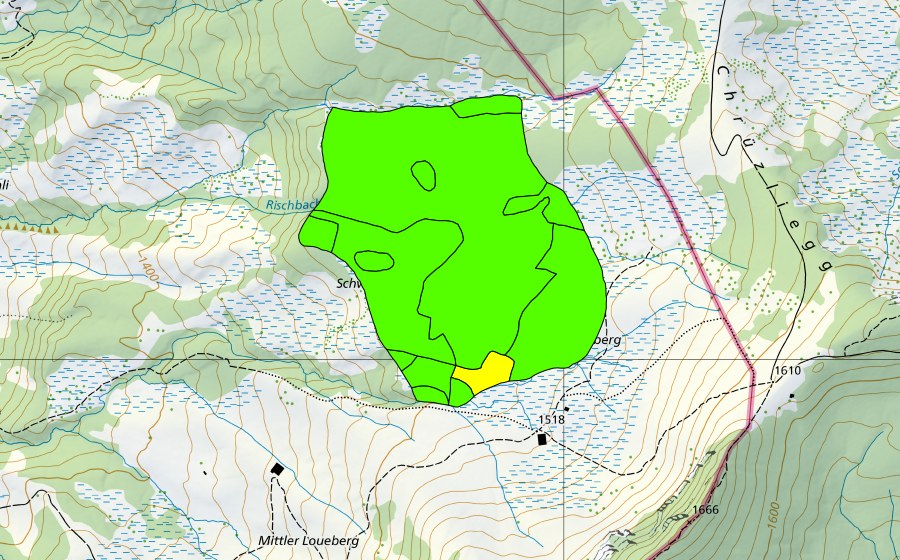 Carte nationale swisstopo avec le périmètre protégé de Ober Lauenberg (Haut-marais)