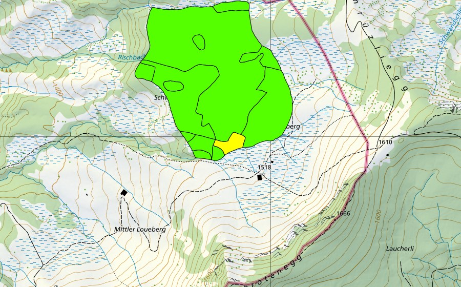 Landeskarte swisstopo mit dem Schutzperimeter von Ober Lauenberg (Hochmoor)