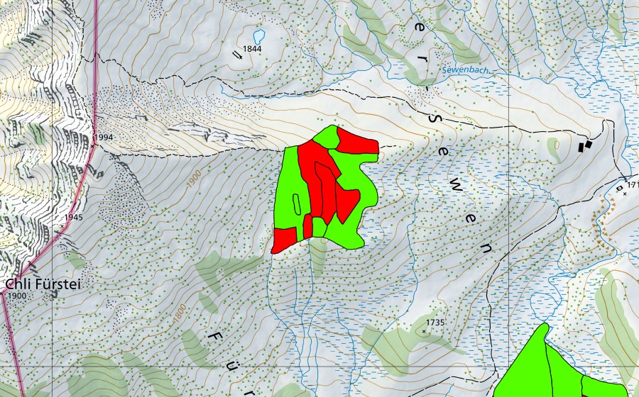 Landeskarte swisstopo mit dem Schutzperimeter von Ober Sewen (Hochmoor)