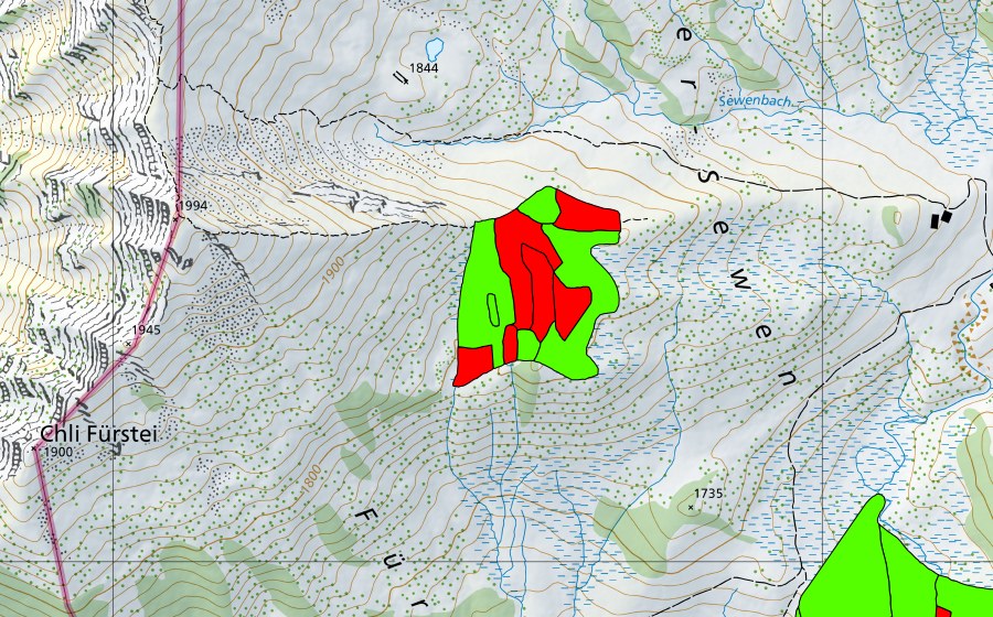Carte nationale swisstopo avec le périmètre protégé de Ober Sewen (Haut-marais)
