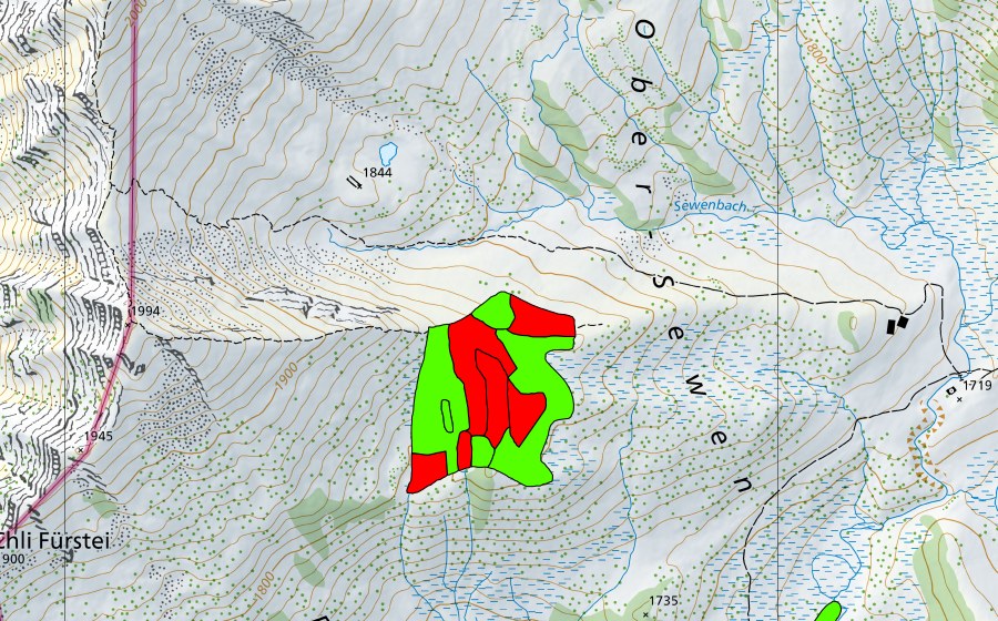 Carte nationale swisstopo avec le périmètre protégé de Ober Sewen (Haut-marais)
