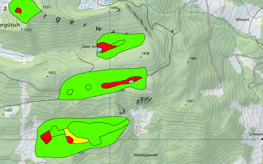 Landeskarte swisstopo mit dem Schutzperimeter von Obere Schluecht/Untere Schluecht (Hochmoor)