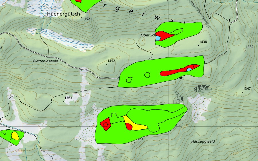 Landeskarte swisstopo mit dem Schutzperimeter von Obere Schluecht/Untere Schluecht (Hochmoor)
