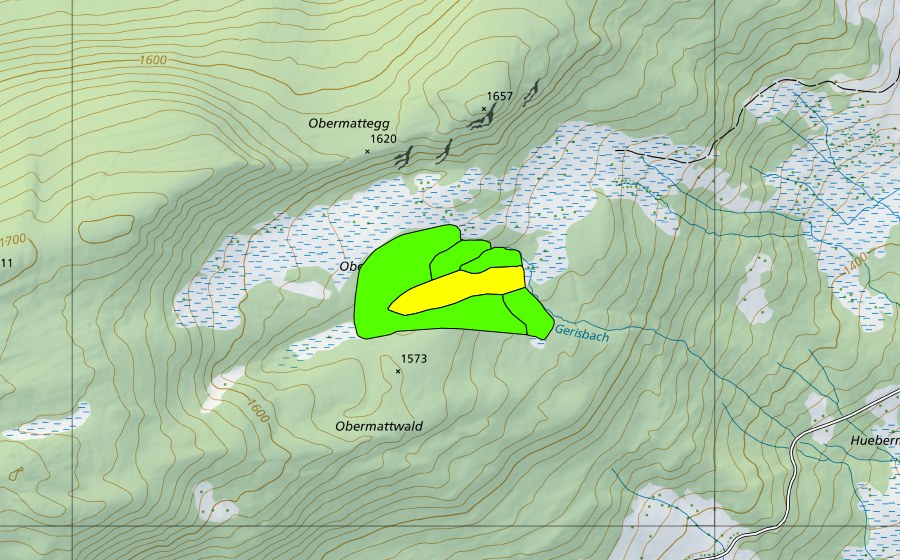 Carte nationale swisstopo avec le périmètre protégé de Obermattboden (Haut-marais)