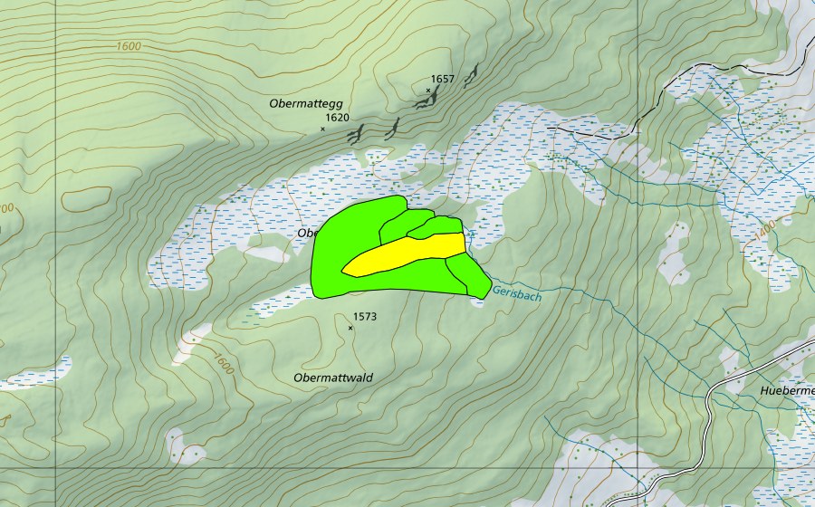 Carte nationale swisstopo avec le périmètre protégé de Obermattboden (Haut-marais)