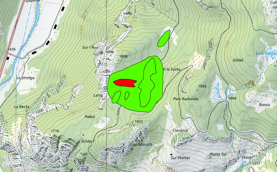 swisstopo national map showing the protected perimeter of Paleis (Raised bog)