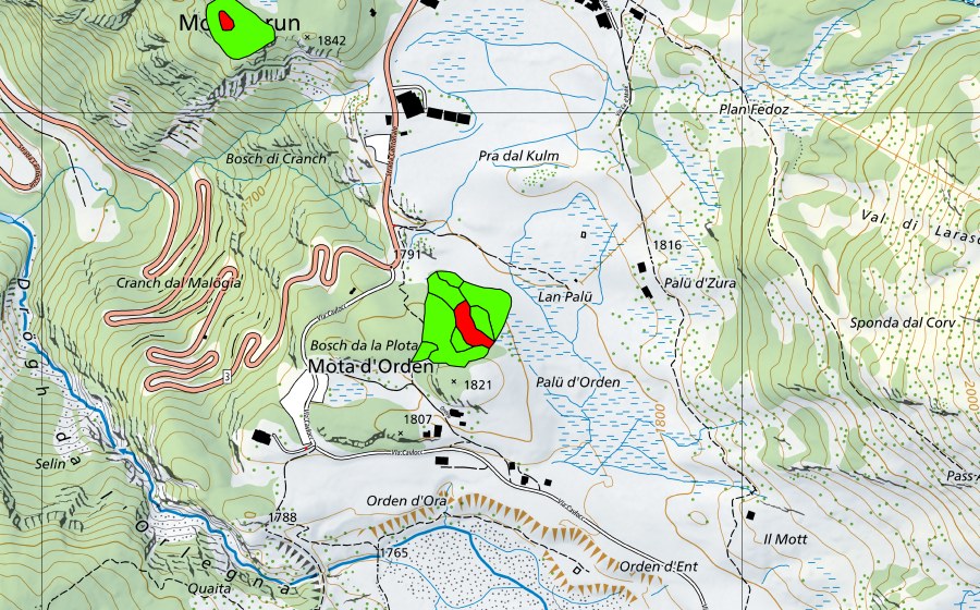 swisstopo national map showing the protected perimeter of Passo del Maloja/Aira da la Palza (Raised bog)