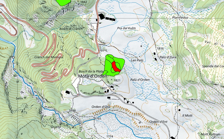 swisstopo national map showing the protected perimeter of Passo del Maloja/Aira da la Palza (Raised bog)