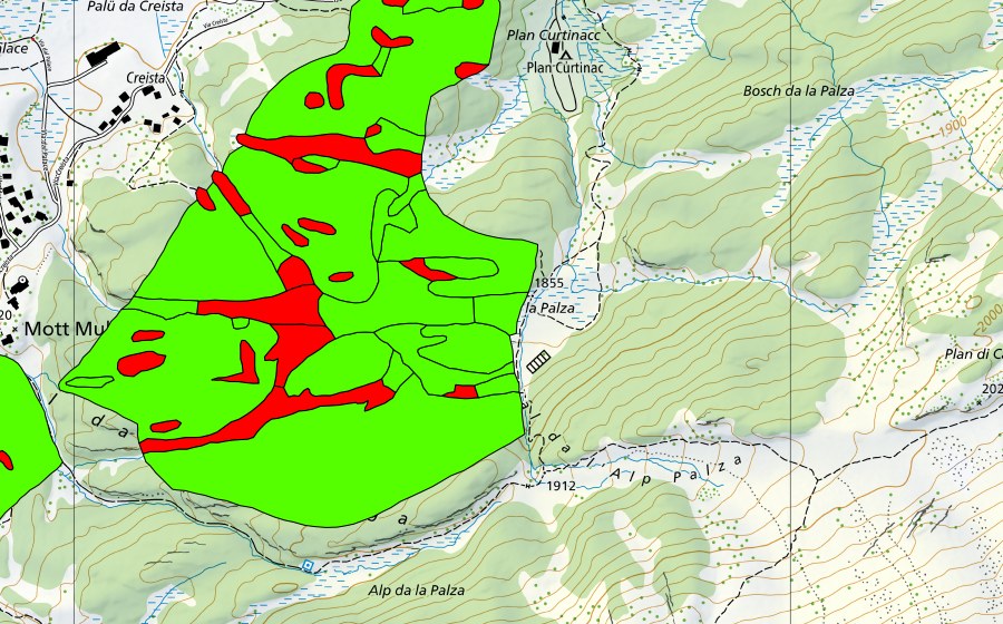 Landeskarte swisstopo mit dem Schutzperimeter von Passo del Maloja/Aira da la Palza (Hochmoor)