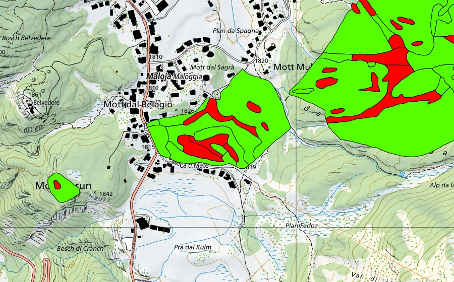 Carta nazionale swisstopo con il perimetro protetto di Passo del Maloja/Aira da la Palza (Torbiera alta)
