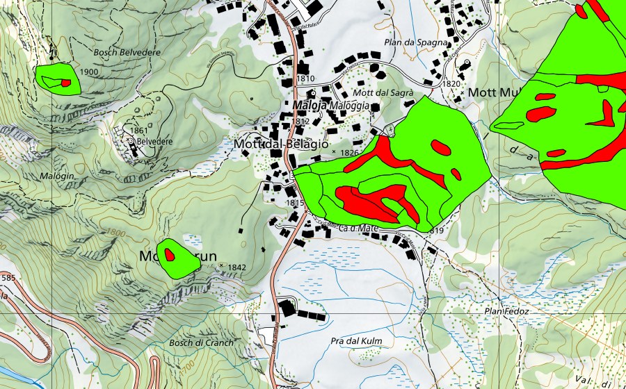 Landeskarte swisstopo mit dem Schutzperimeter von Passo del Maloja/Aira da la Palza (Hochmoor)