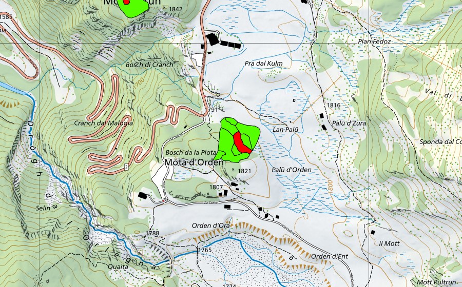 swisstopo national map showing the protected perimeter of Passo del Maloja/Aira da la Palza (Raised bog)