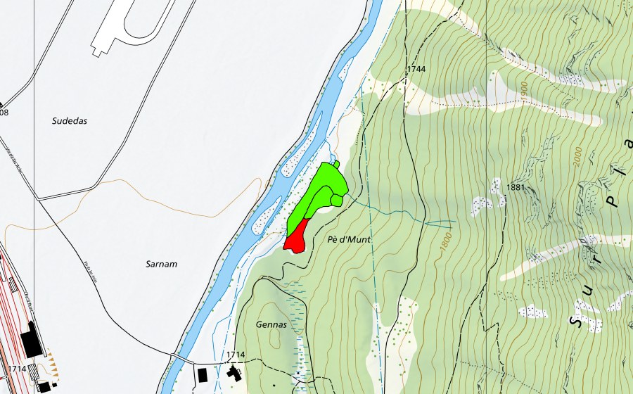 Landeskarte swisstopo mit dem Schutzperimeter von Pè d'Munt/Pradè (Hochmoor)