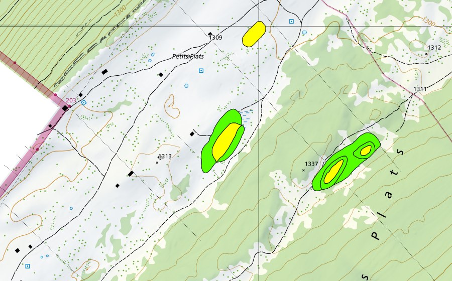 Carte nationale swisstopo avec le périmètre protégé de Petits Plats (Haut-marais)