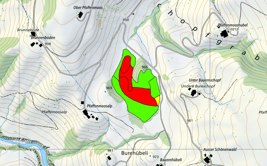 Landeskarte swisstopo mit dem Schutzperimeter von Pfaffenmoos (Hochmoor)