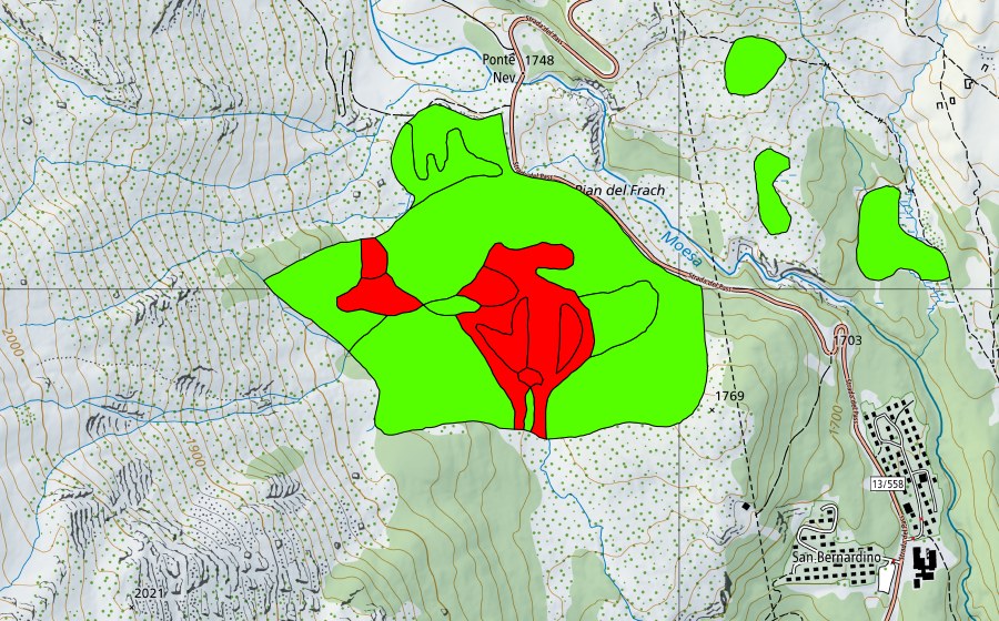 Carte nationale swisstopo avec le périmètre protégé de Pian Casuleta (Haut-marais)