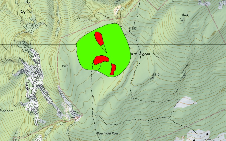 Carte nationale swisstopo avec le périmètre protégé de Pian di Scignan (Haut-marais)