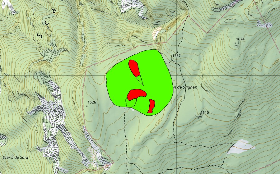 swisstopo national map showing the protected perimeter of Pian di Scignan (Raised bog)