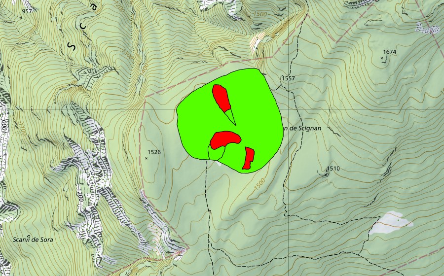 Carte nationale swisstopo avec le périmètre protégé de Pian di Scignan (Haut-marais)