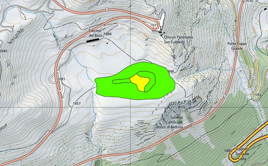 Carte nationale swisstopo avec le périmètre protégé de Pian Secco (Haut-marais)