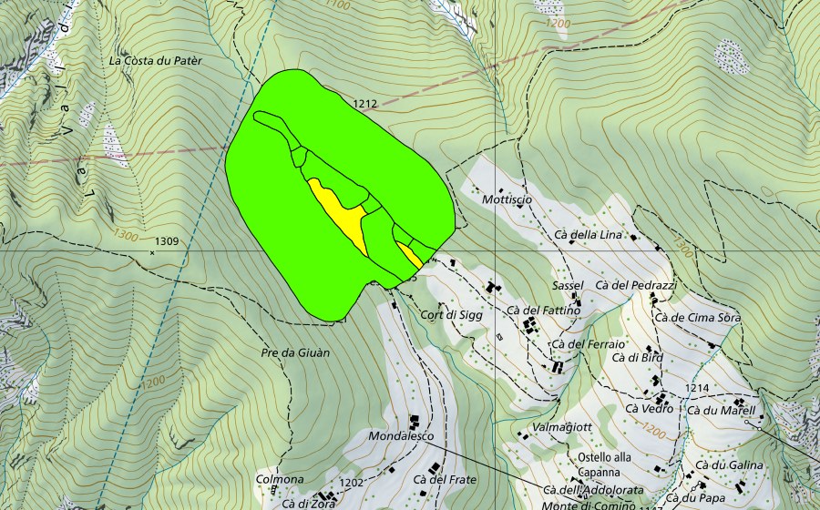 Carte nationale swisstopo avec le périmètre protégé de Pian Segna (Haut-marais)