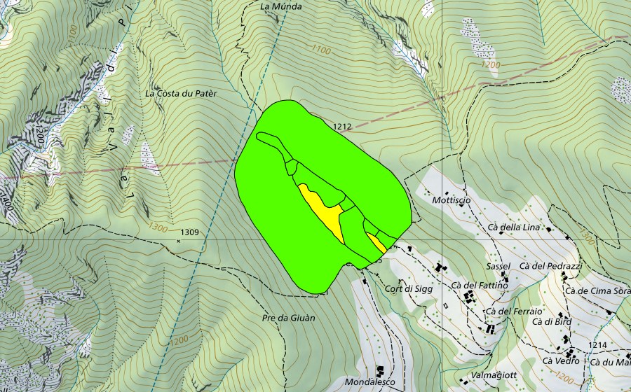 Landeskarte swisstopo mit dem Schutzperimeter von Pian Segna (Hochmoor)