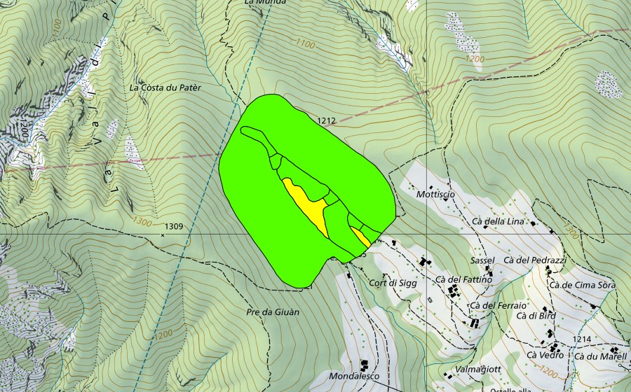 Carte nationale swisstopo avec le périmètre protégé de Pian Segna (Haut-marais)