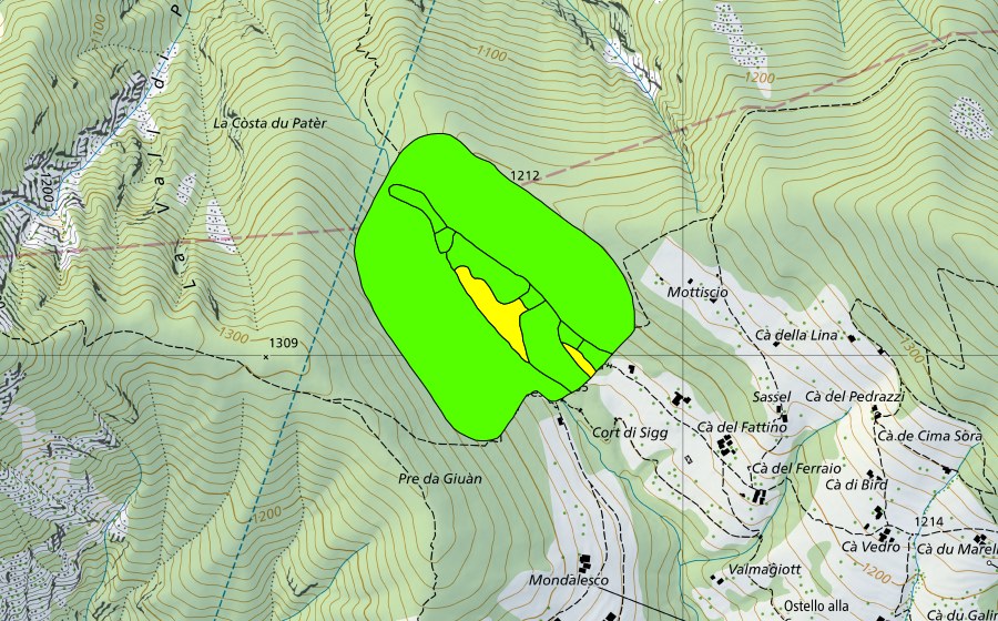 swisstopo national map showing the protected perimeter of Pian Segna (Raised bog)