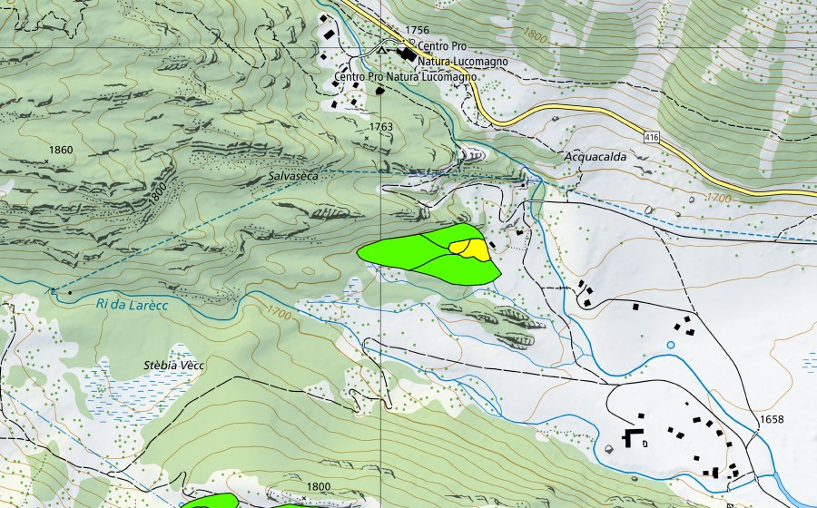 Landeskarte swisstopo mit dem Schutzperimeter von Pian Segno (Hochmoor)
