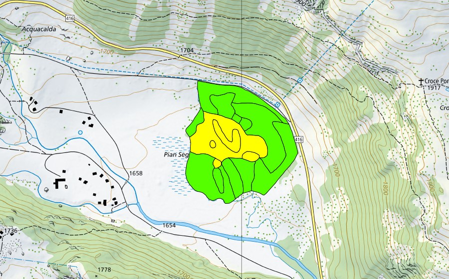 Carte nationale swisstopo avec le périmètre protégé de Pian Segno (Haut-marais)