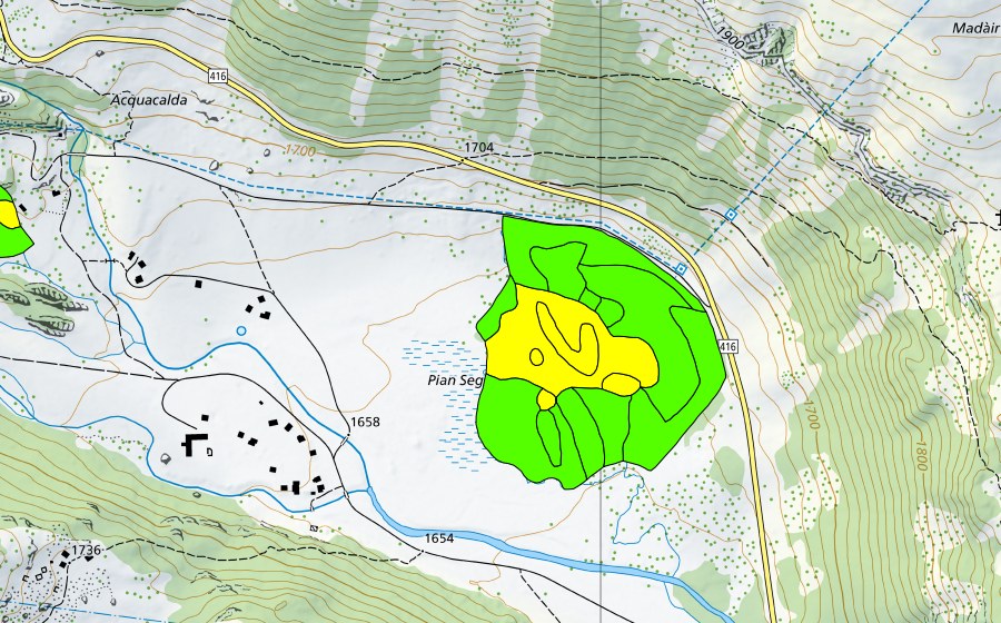 Carte nationale swisstopo avec le périmètre protégé de Pian Segno (Haut-marais)