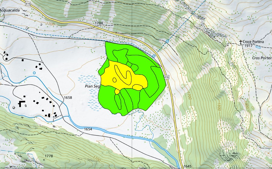 Carte nationale swisstopo avec le périmètre protégé de Pian Segno (Haut-marais)