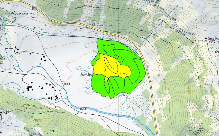 Landeskarte swisstopo mit dem Schutzperimeter von Pian Segno (Hochmoor)