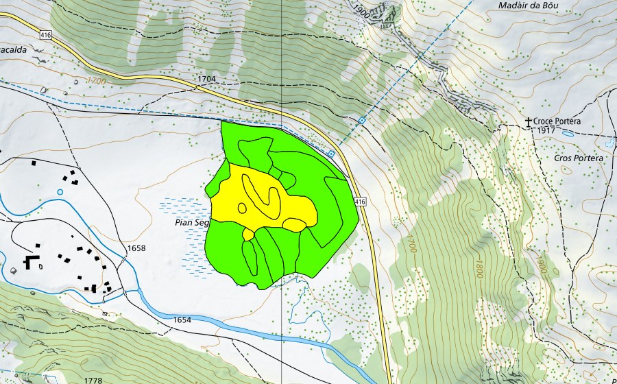Carte nationale swisstopo avec le périmètre protégé de Pian Segno (Haut-marais)