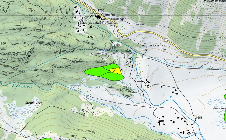 Landeskarte swisstopo mit dem Schutzperimeter von Pian Segno (Hochmoor)